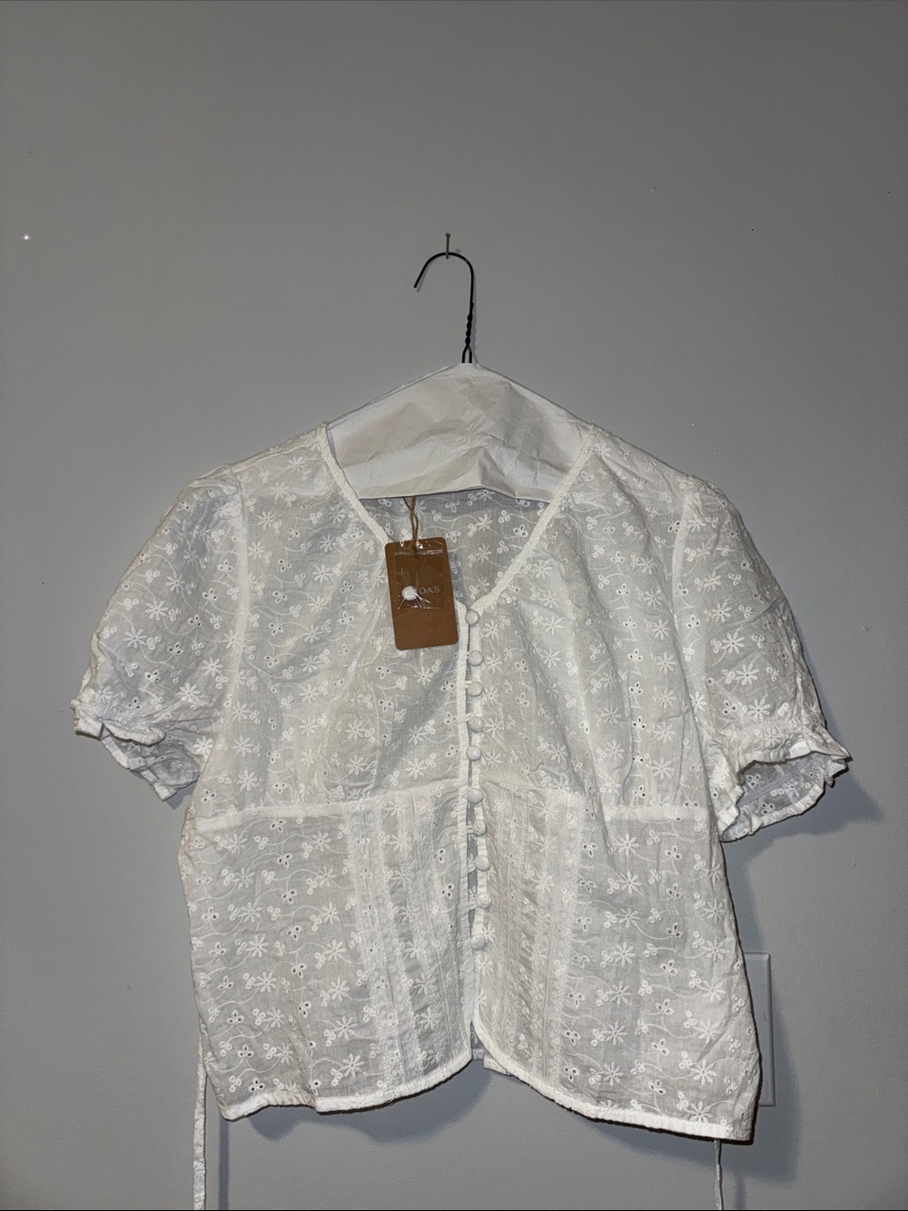 RIHOAS White Eyelet Button-Front Blouse
